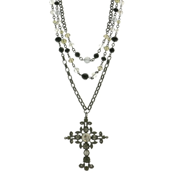 Express Jewelry - Cross Statement-Necklace Dark-Silver/Black NWOT